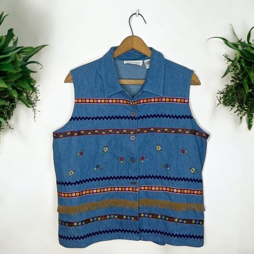 CASEY & MAX Vintage 90s Boho Southwestern Hippie 60s Style Button Down Vest